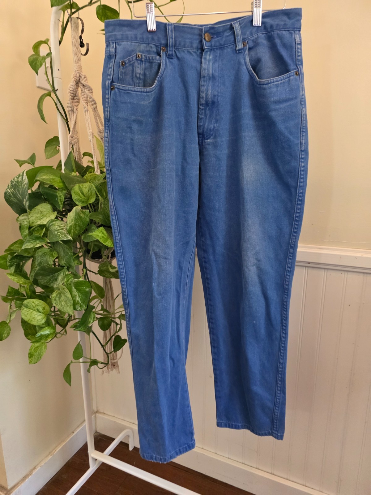 Vintage Bugle Boy 100% Cotton Jeans 32×30 Blue High Rise Tapered Mom Made HK