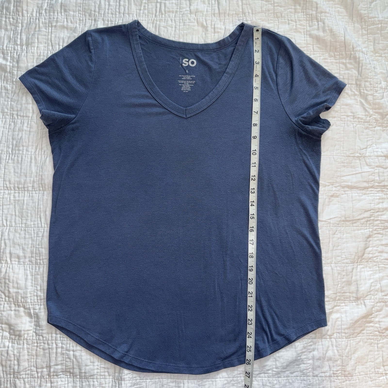 Light Navy Blue Short Sleeve V-Neck T-Shirt | Size Large