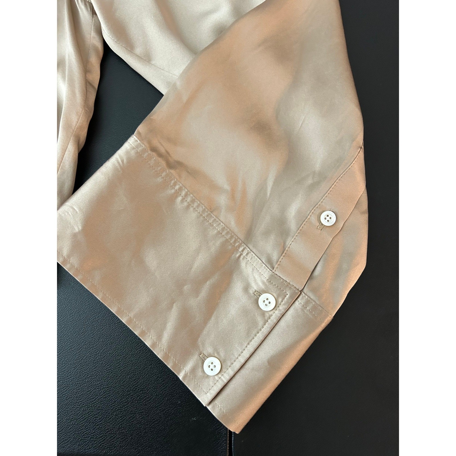 FRAME Khaki Tan 100% Washable Silk Cropped Button Down Shirt LWSH2823 Small 1344