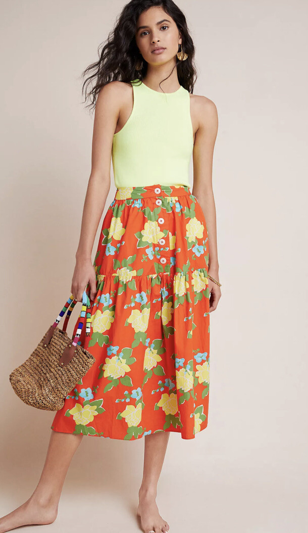 NWT $448 Anthropologie WHIT Maritza Midi Skirt Size 4 Floral Z345-7