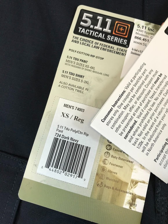 NWT 5.11 Tactical Men’s TDU Rip-Stop Poly/Cotton Navy Pants #74003, Size XS