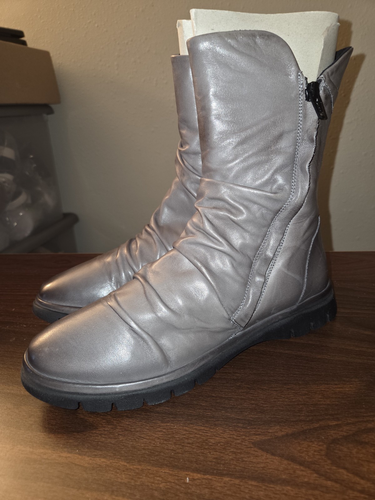Miz Mooz Delena Ruched Leather Mid-Shaft Boots Women’s EU 40 US 9-9.5