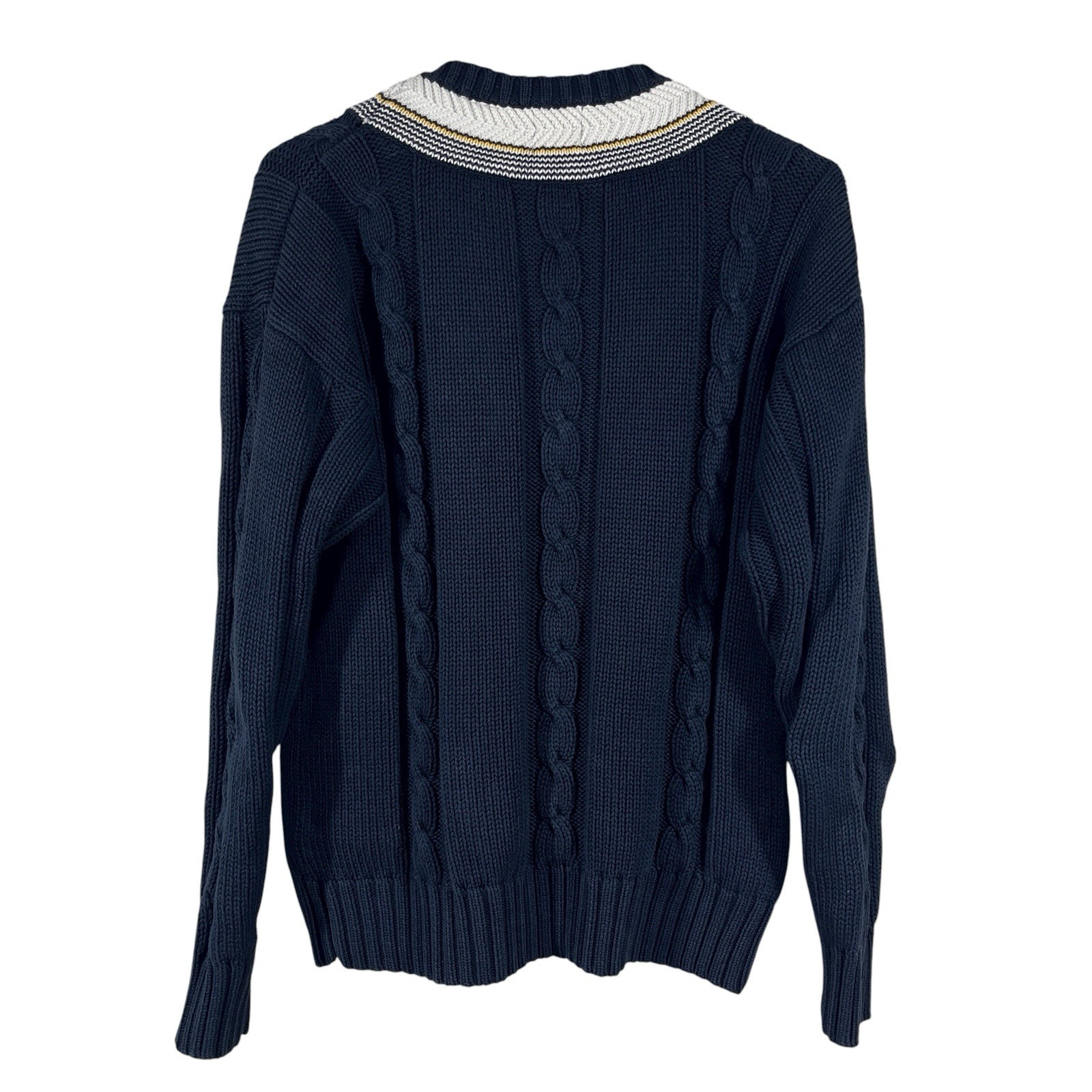 Vtg Gap Cable Knit V-Neck Tennis Sweater Mens M Navy Cotton Preppy Criquet