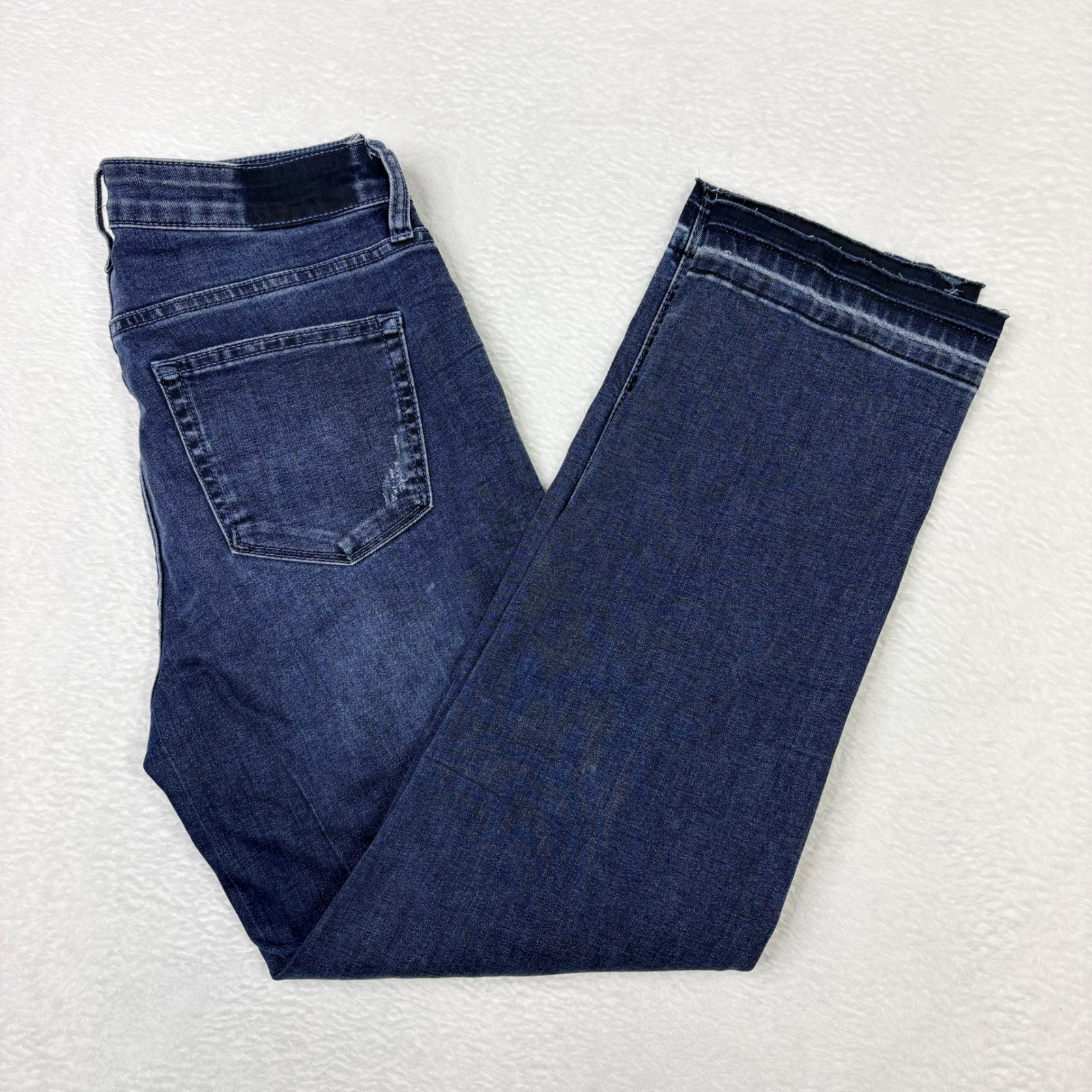 Hint of Blu Women Straight Leg Jeans Rinse Blue Raw Hem HB1114B Size 28 Midrise