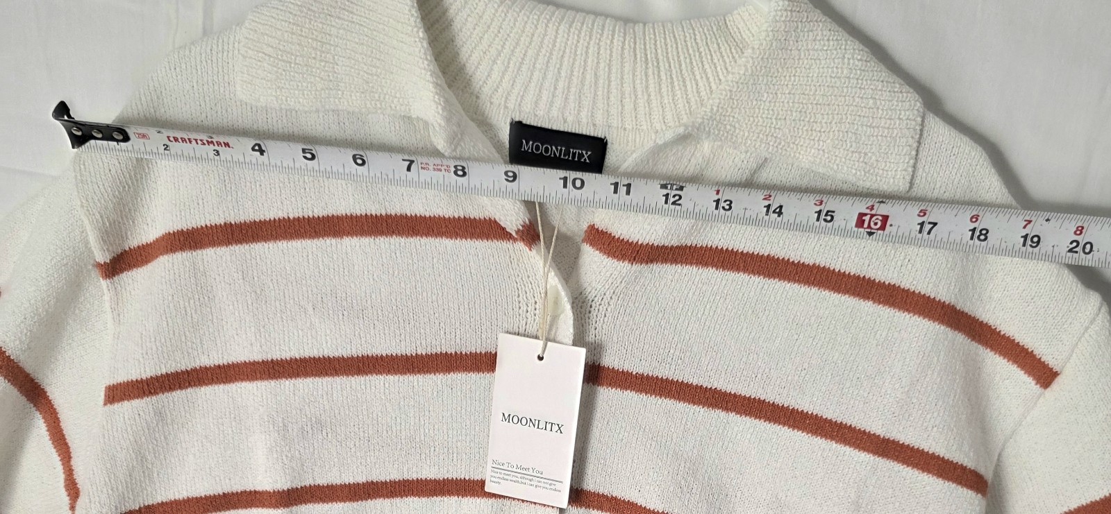 Moonlitx Sweater Top Womens Large Knit Orange Striped 80/20 Cotton/Polyester