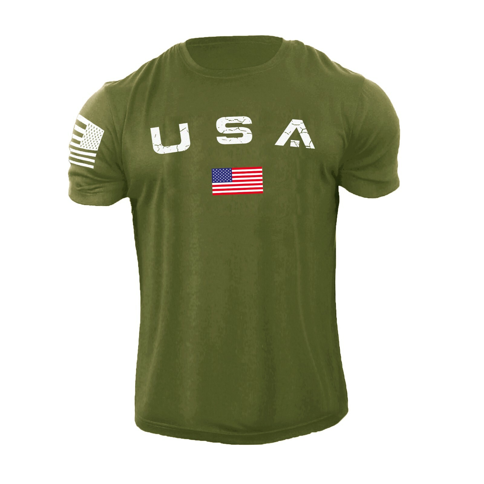 Men’s Casual USA Flag T-Shirt Breathable Light 100% Cotton T-Shirt Size L-6XL US