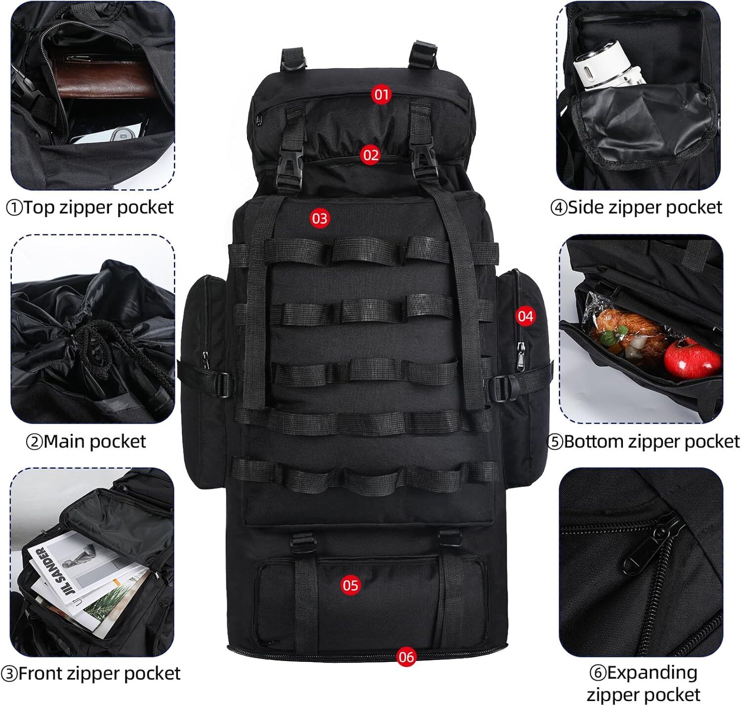 Mochila para Acampar de 70L Bolsa Campamento Senderismo Treckking Impermeable US