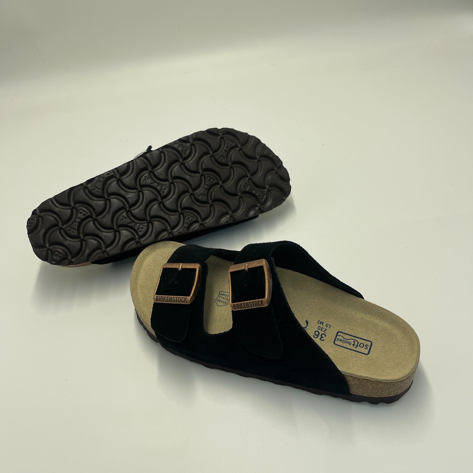 Birkenstock Arizona Soft Footbed Suede Leather Unisex Black Sandals 38-45 narrow
