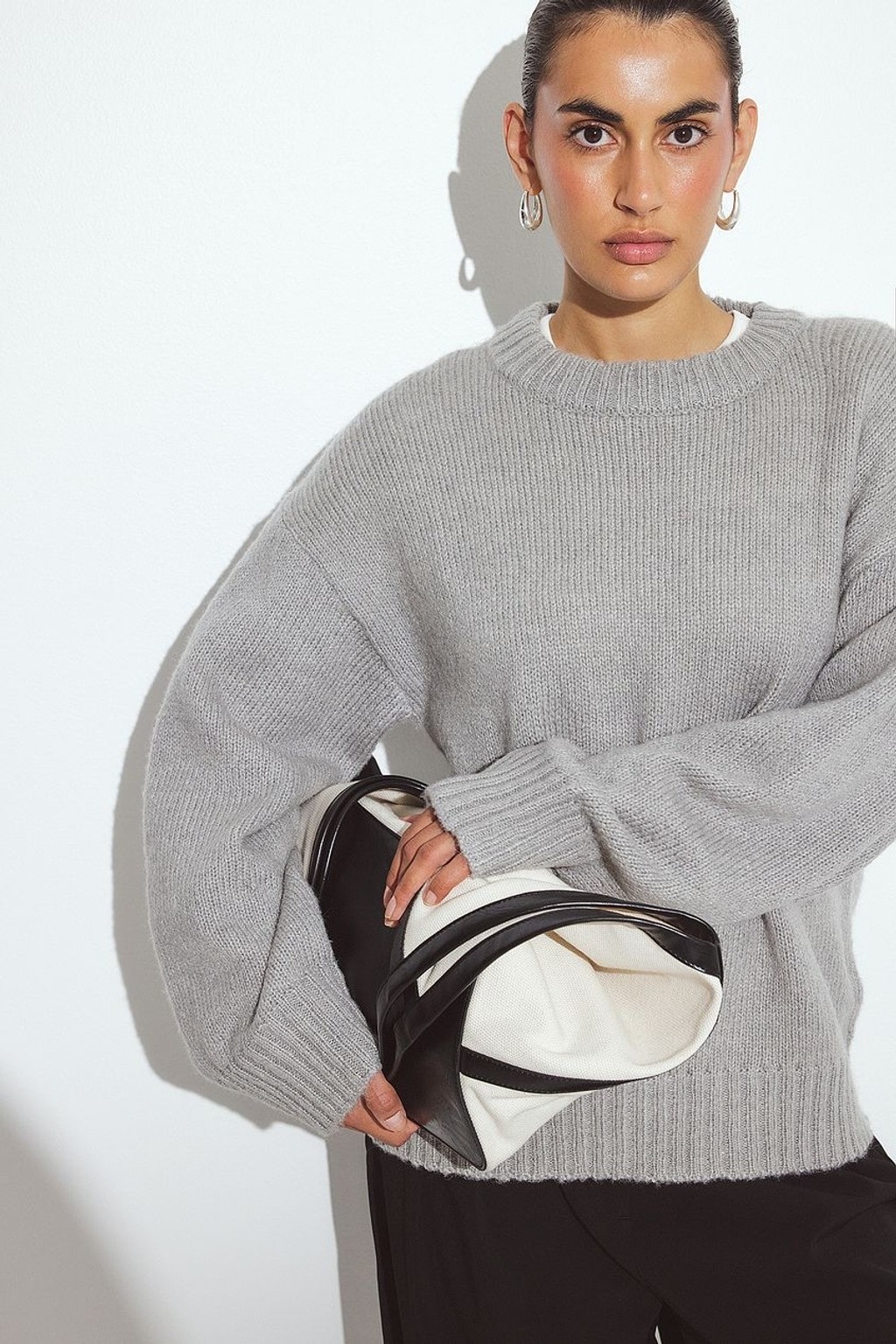 NA-KD Gray Wool Blend Oversized Knit Sweater – Women’s Size L