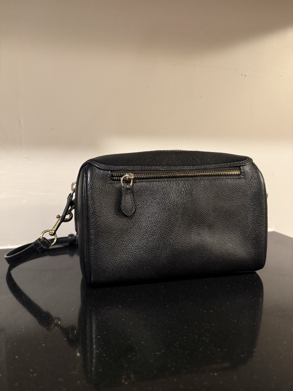 Coach Black Small Crossbody Bag Zip Top Gold Hardware Detachable Strap Pockets