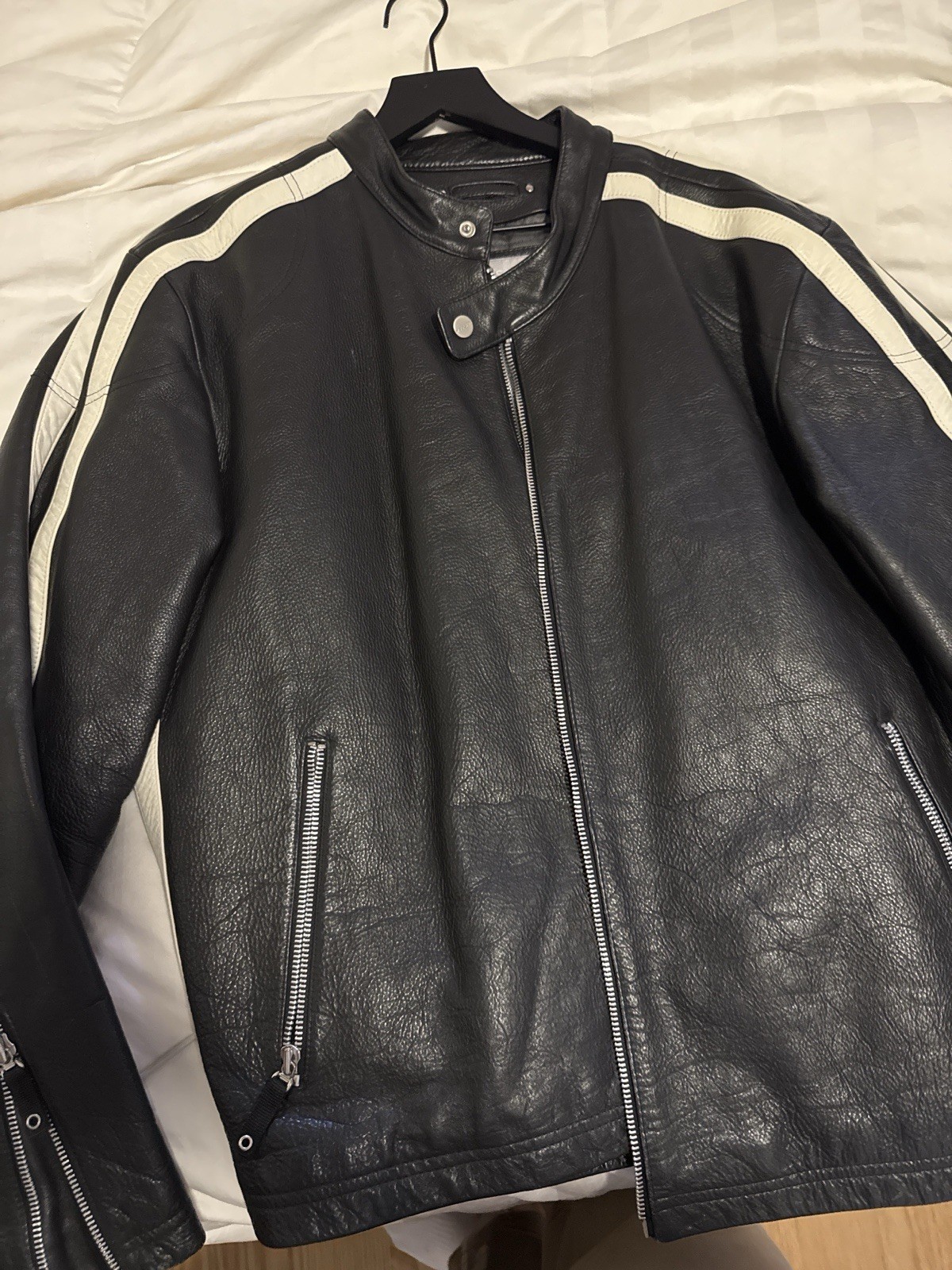 WILSON LEATHER CAFE RACER STRIPED MOTORCYCLE BIKER JACKET M