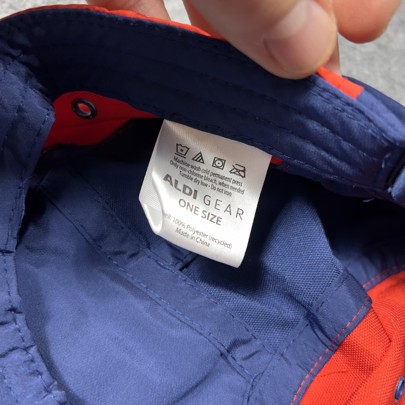 Aldi Hat Cap Strap Back Mens One Size Blue Red Patch Advertising Lightweight