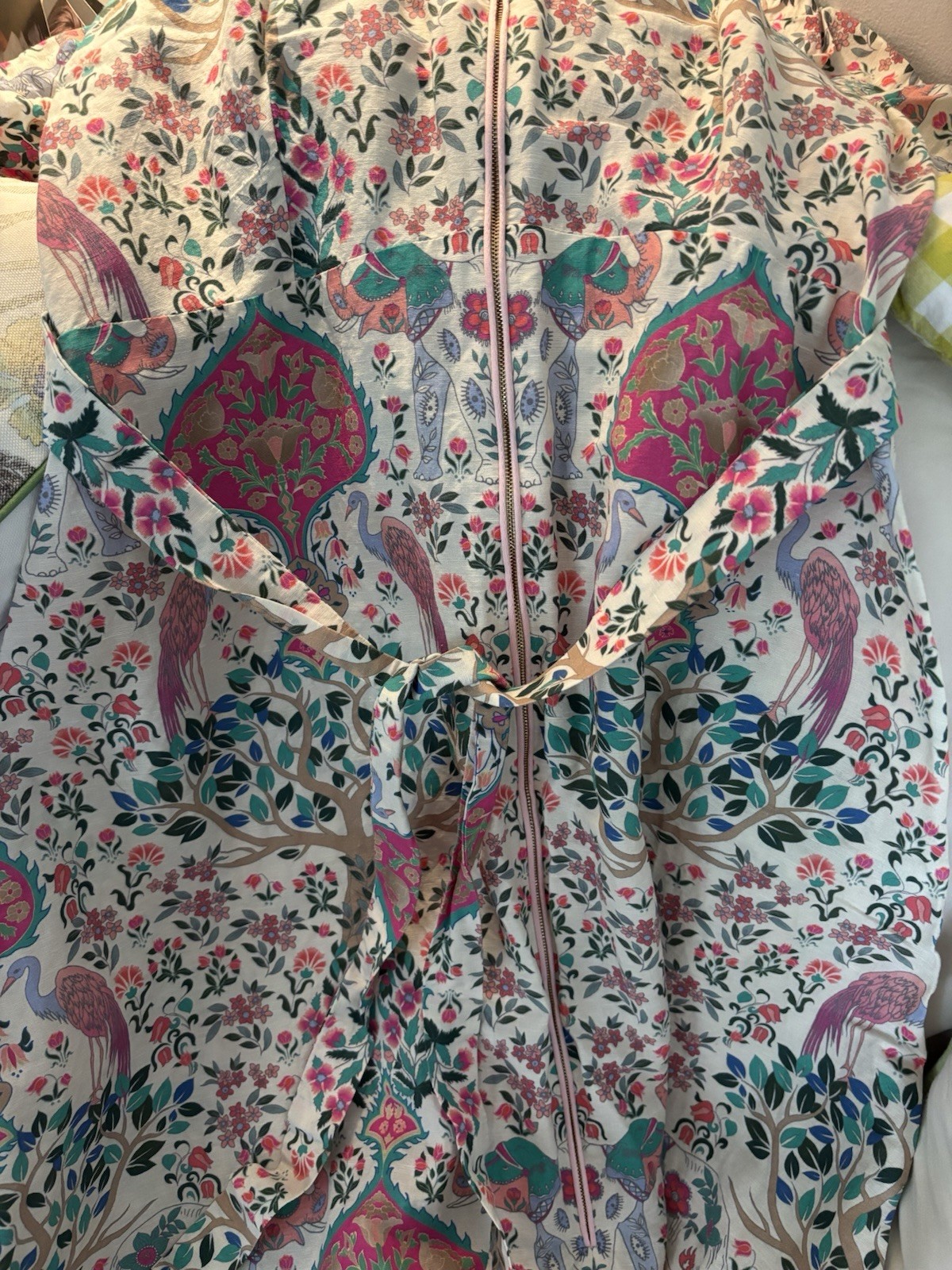 FLASH SALE! Gently worn Sandro Midi dress with Teal & Pink Crane Print. Size 34!