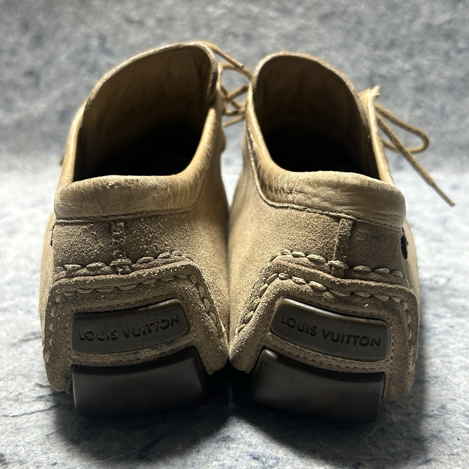 Louis Vuitton Suede TD0053 Shoes Tan Beige Size 38 Made in Italy LV