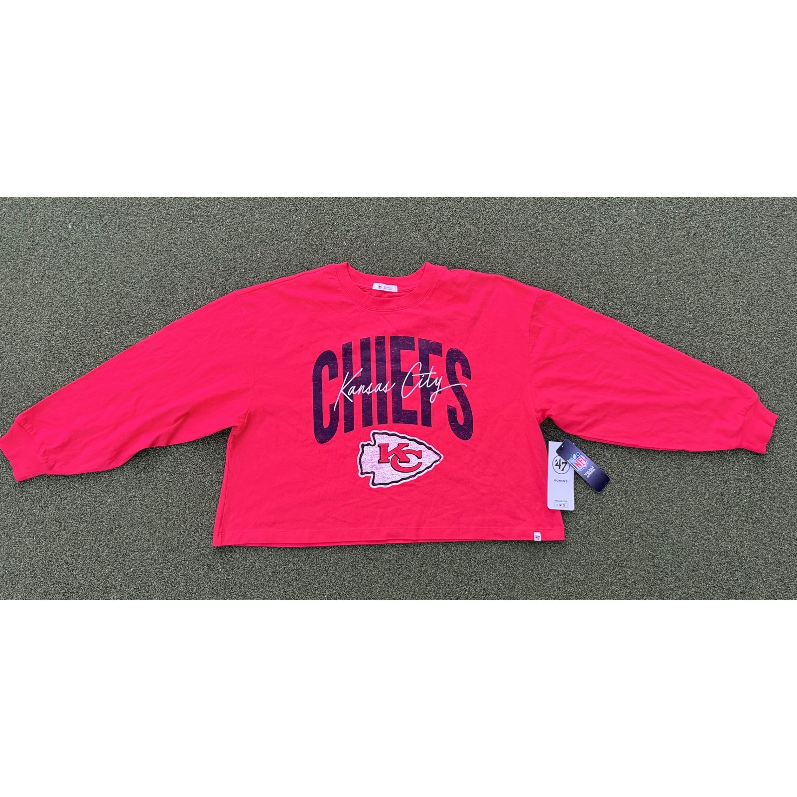 NWT 47 Brand Kansas City Chiefs Womens XL Red Long Sleeve Crop T-Shirt NFL New