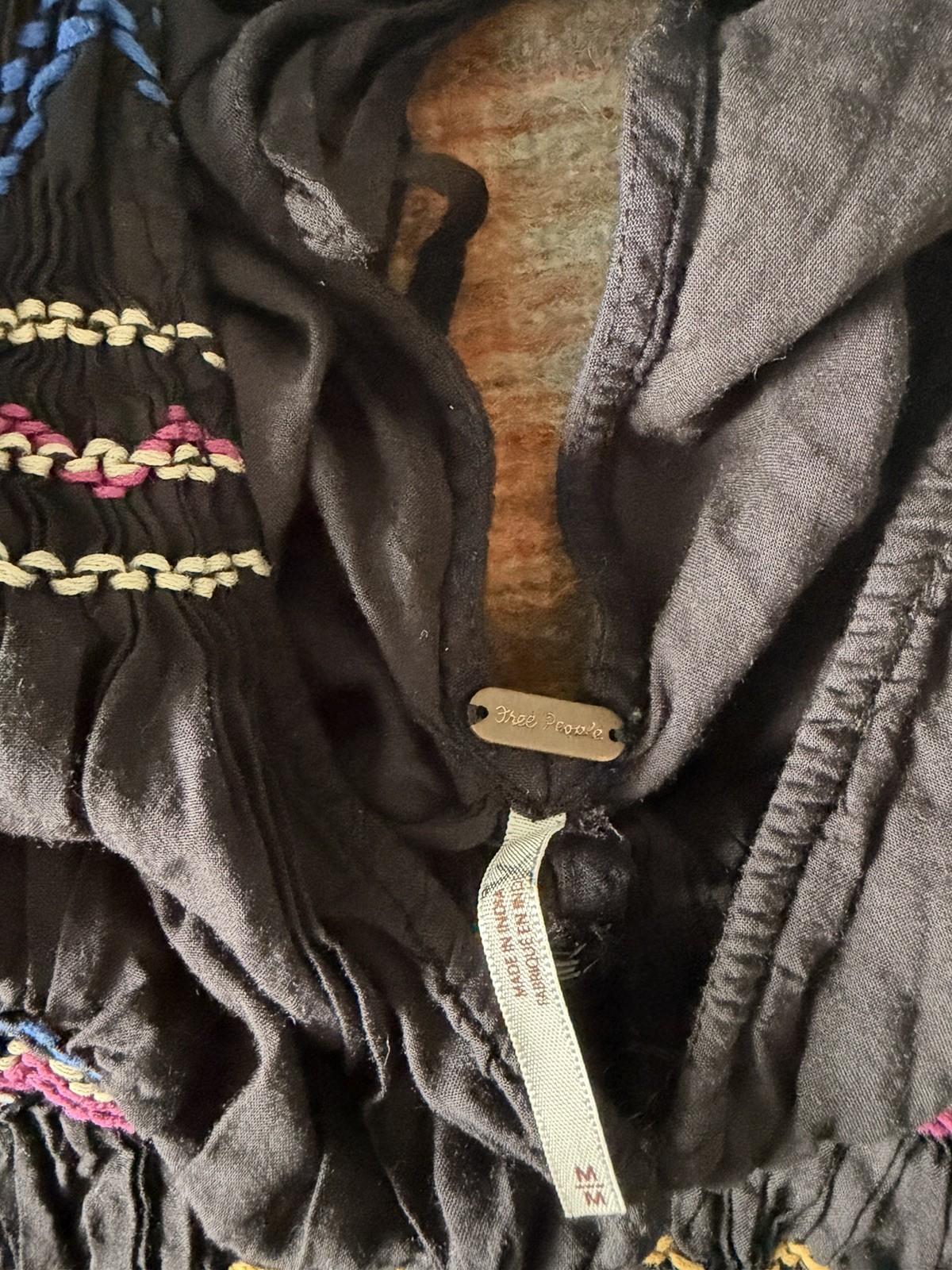Free People Black cotton Embroidered ye & Hook blouse with back tie