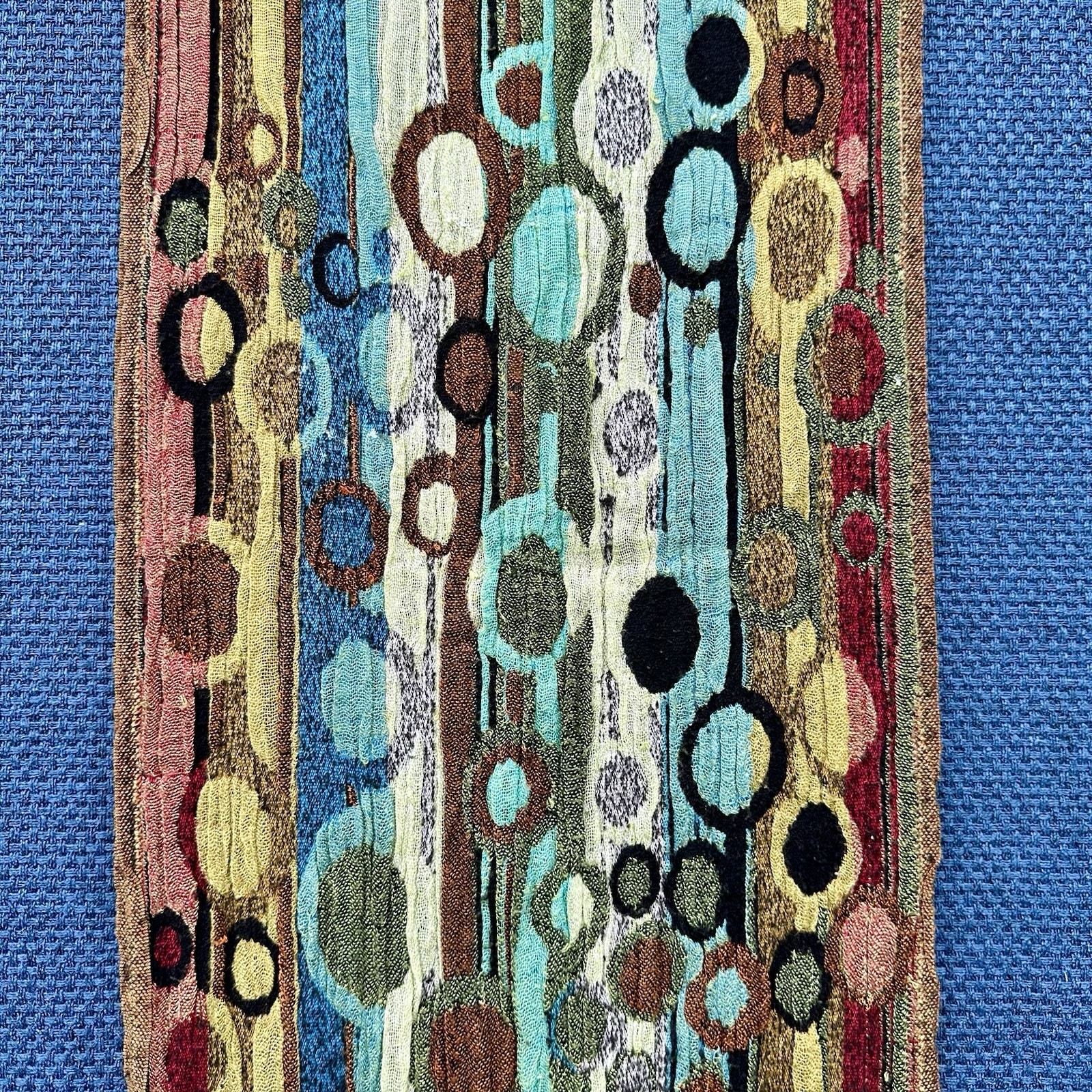 Art To Wear Silk Viscose Woven Scarf Nepal Abstract Floral Fringe Boho Wrap