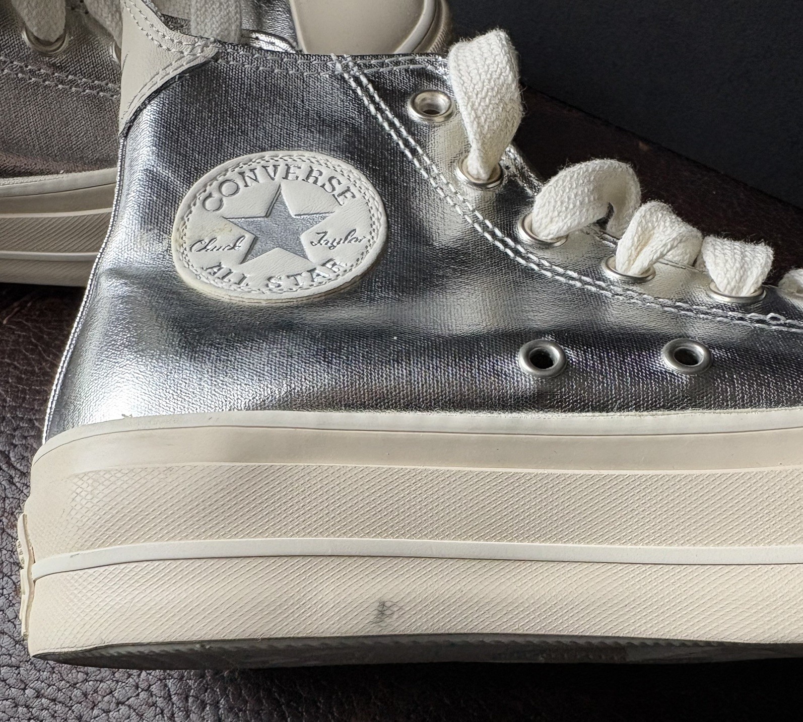 NEW Converse Chuck Taylor AS Metallic Platform Hi, Sz 6.5 Silver/Ivory Women
