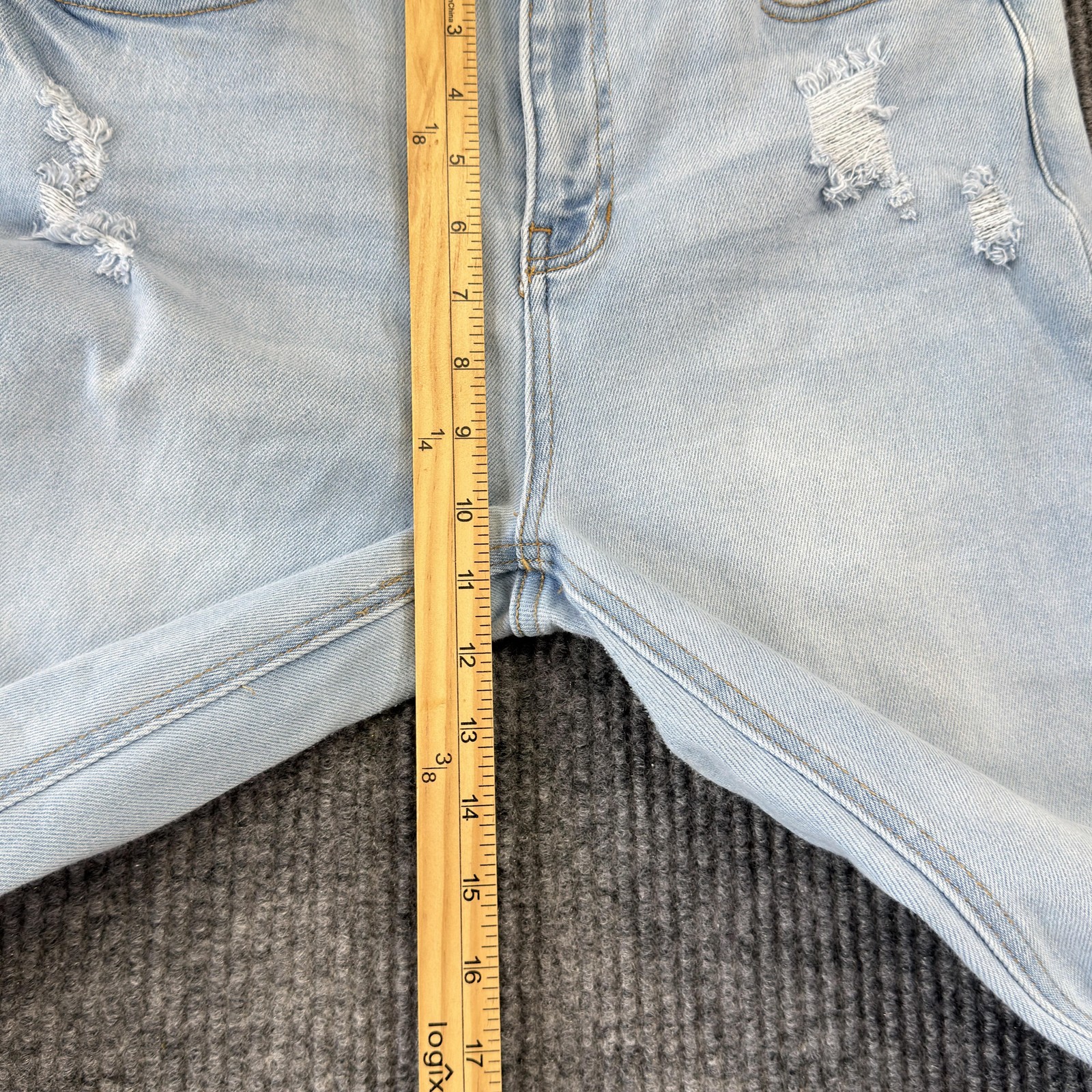 Cello Flare Jeans WomensM13 Light Wash High Rise Distressed Fringe Hem Stretch