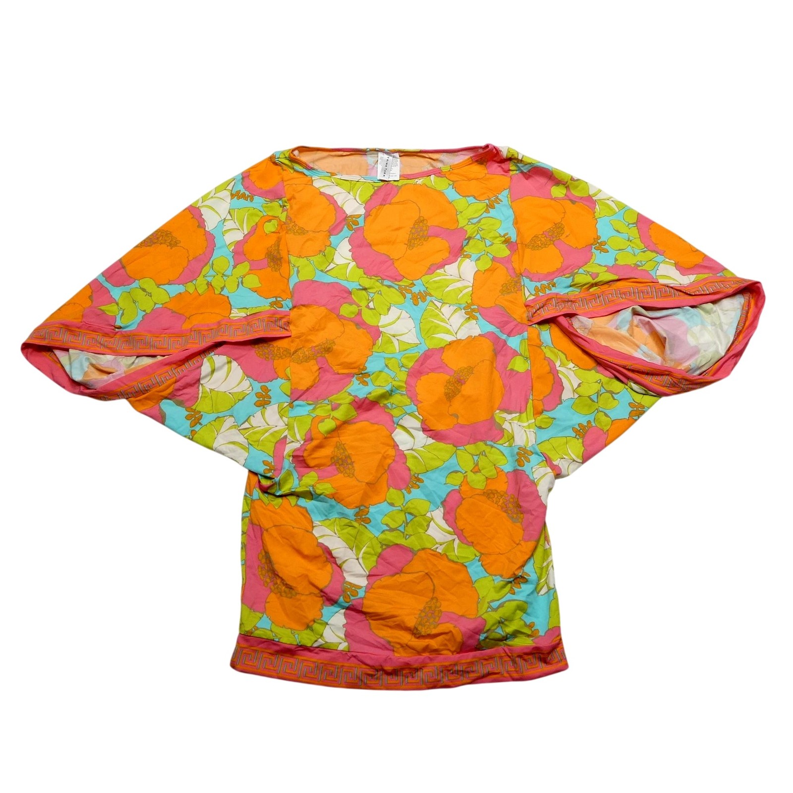 Trina Turk Shirt Womens Small Multicolor Floral Batwing Dolman Top Nylon Print