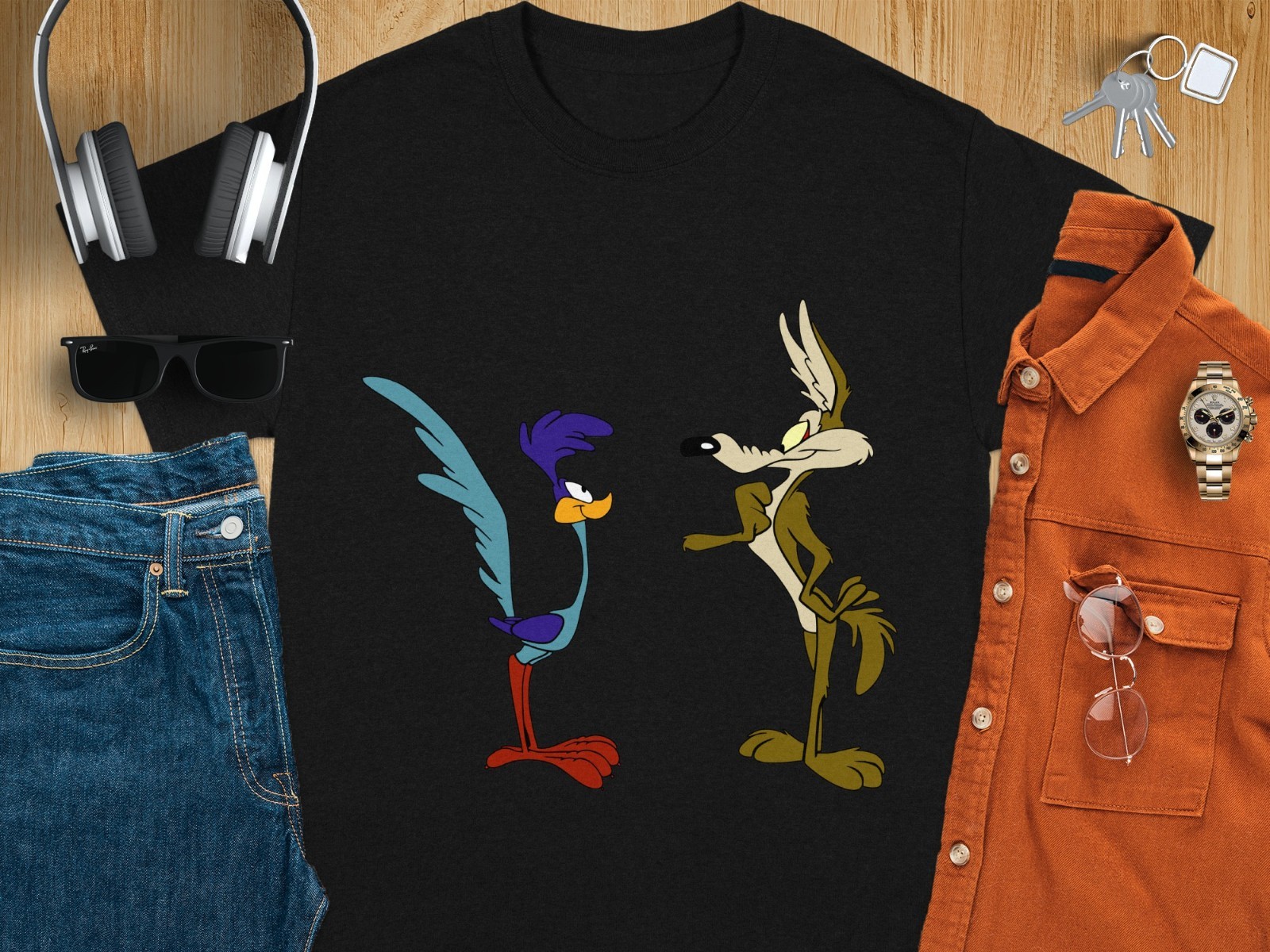 Wile E Coyote and Road Runner T-Shirt Cartoon Character Tee USA Size S to 3XL