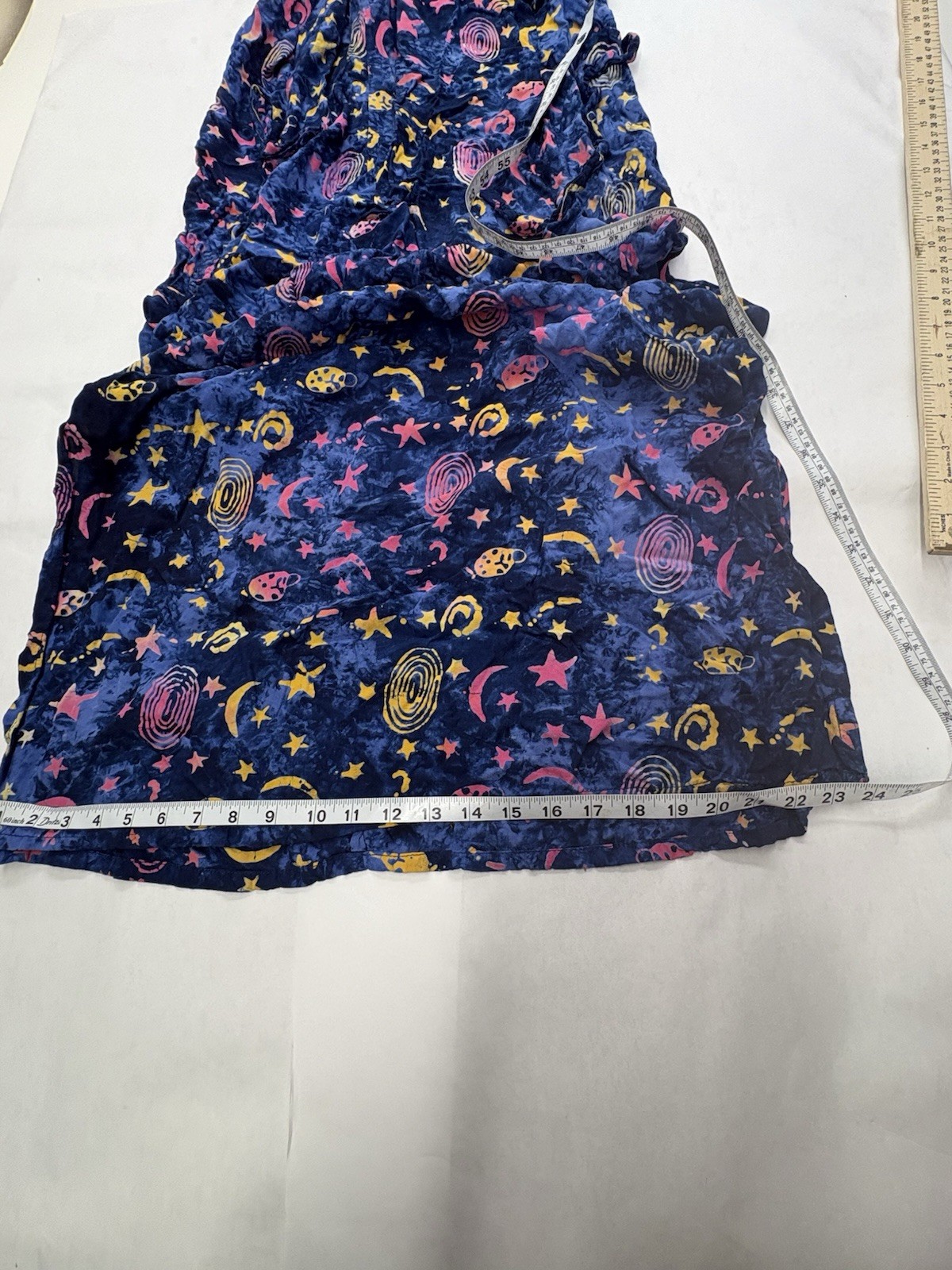 Vintage SKY Womens XL Celestial Maxi Dress Blue Star Moon Rayon Side Slits