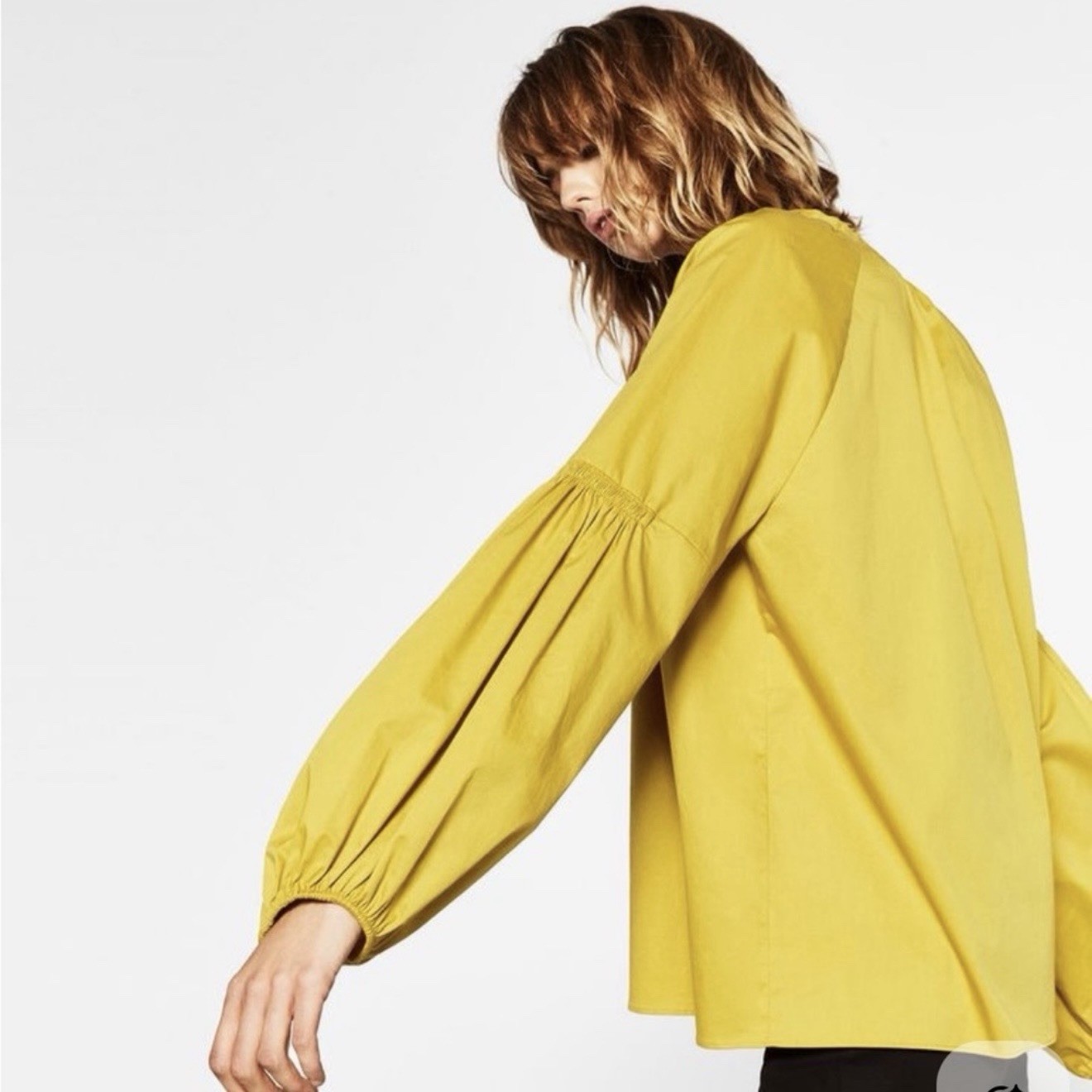 Zara Woman Blouse 97% Cotton / 3% Elastane Yellow Mustard Size S