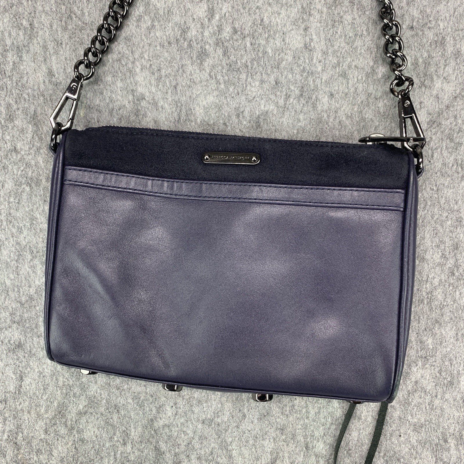 Rebecca Minkoff Blue Mini Mac 100% Genuine Suede Leather Crossbody Purse Blue