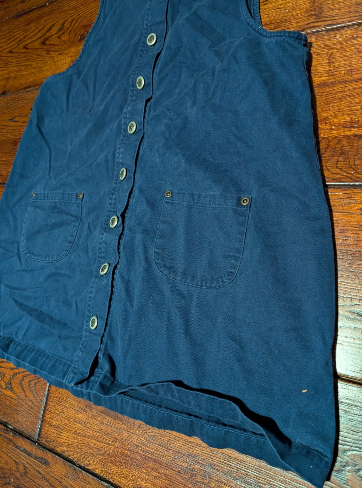 A. BYER Women’s / Juniors Overall Style Mini Dress Navy Blue Metal Buttons Sz 11