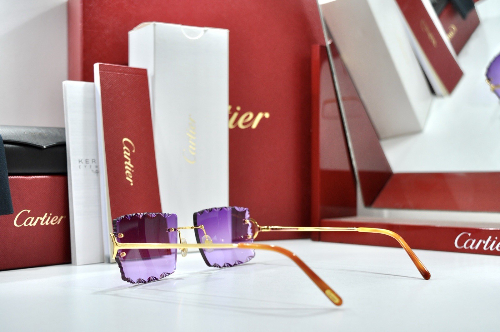 Cartier rimless sunglasses piccadilly glasses Diamond Cut decor BIG C gold Frame