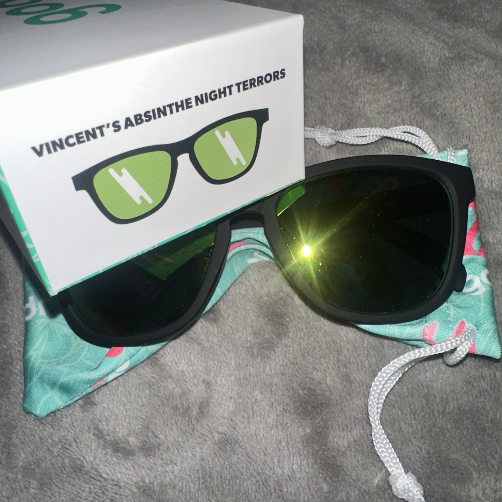 Goodr Sunglasses “Vincent’s Absinthe Night Terrors” Black Frame Mirror Lens NEW