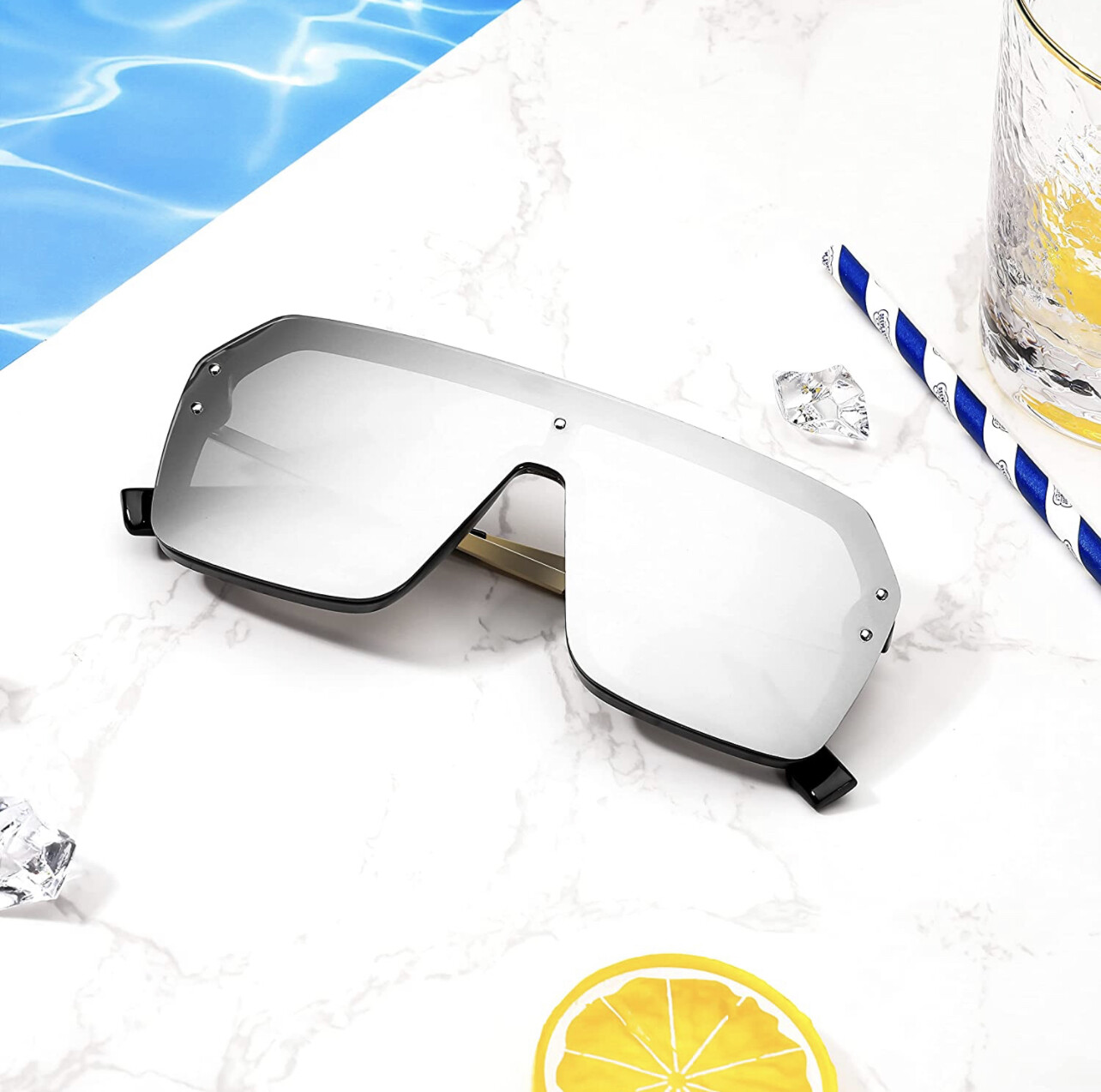Fashion Oversize Flat Mirror Lens Square Large Men’s Women’s Miami Sunglasses