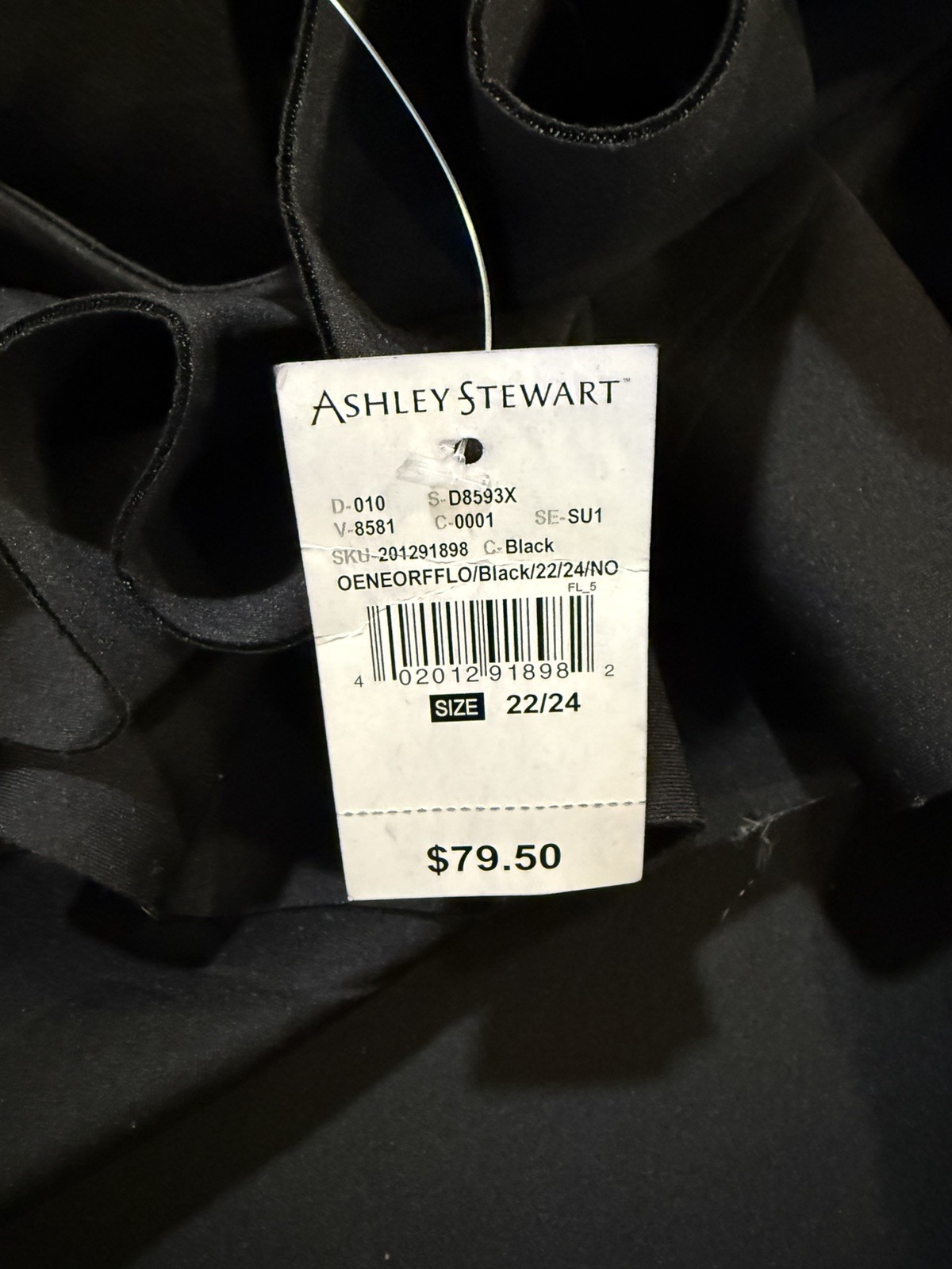 NWT Ashley Stewart Black Ribbon Ruffle Collar Tight Body Stretchy Dress Fashion