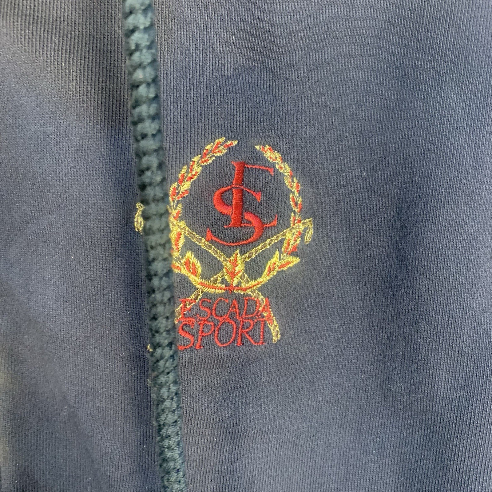 Escada Sport Front Zipper Logo Embroidered Sweatshirt Jacket Drawstring Navy M