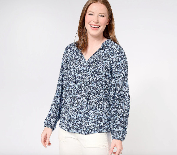 Encore by Idina Menzel Ruffle Neck Full Sleeve Romantic Blouse , Sz S a607767