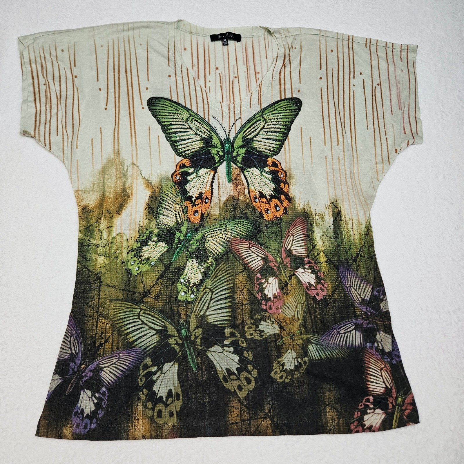 Fairycore Butterfly Rhinestone Graphic Top XL Boho Artsy Whimsical Tee Y2K Style
