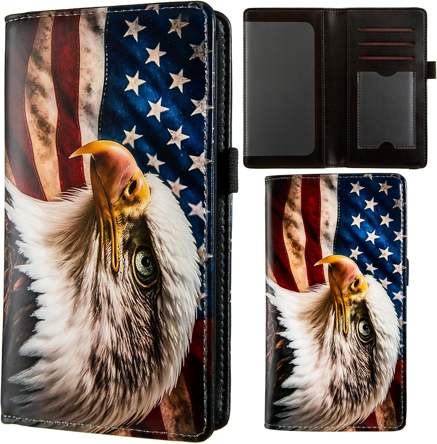 RFID Blocking Checkbook Cover Wallet with Credit Card Slot American Flag