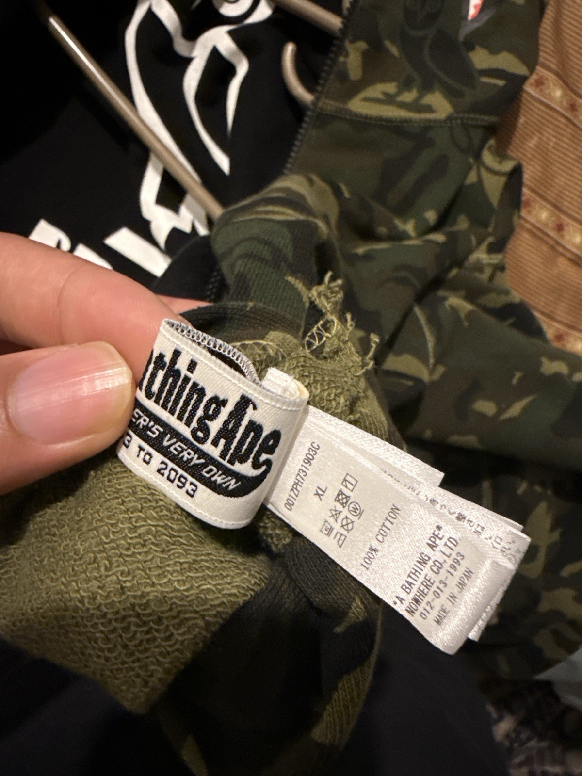 A Bathing Ape x OVO Full Zip Shark Camo Cotton Fleece Hoodie Black/Green XL