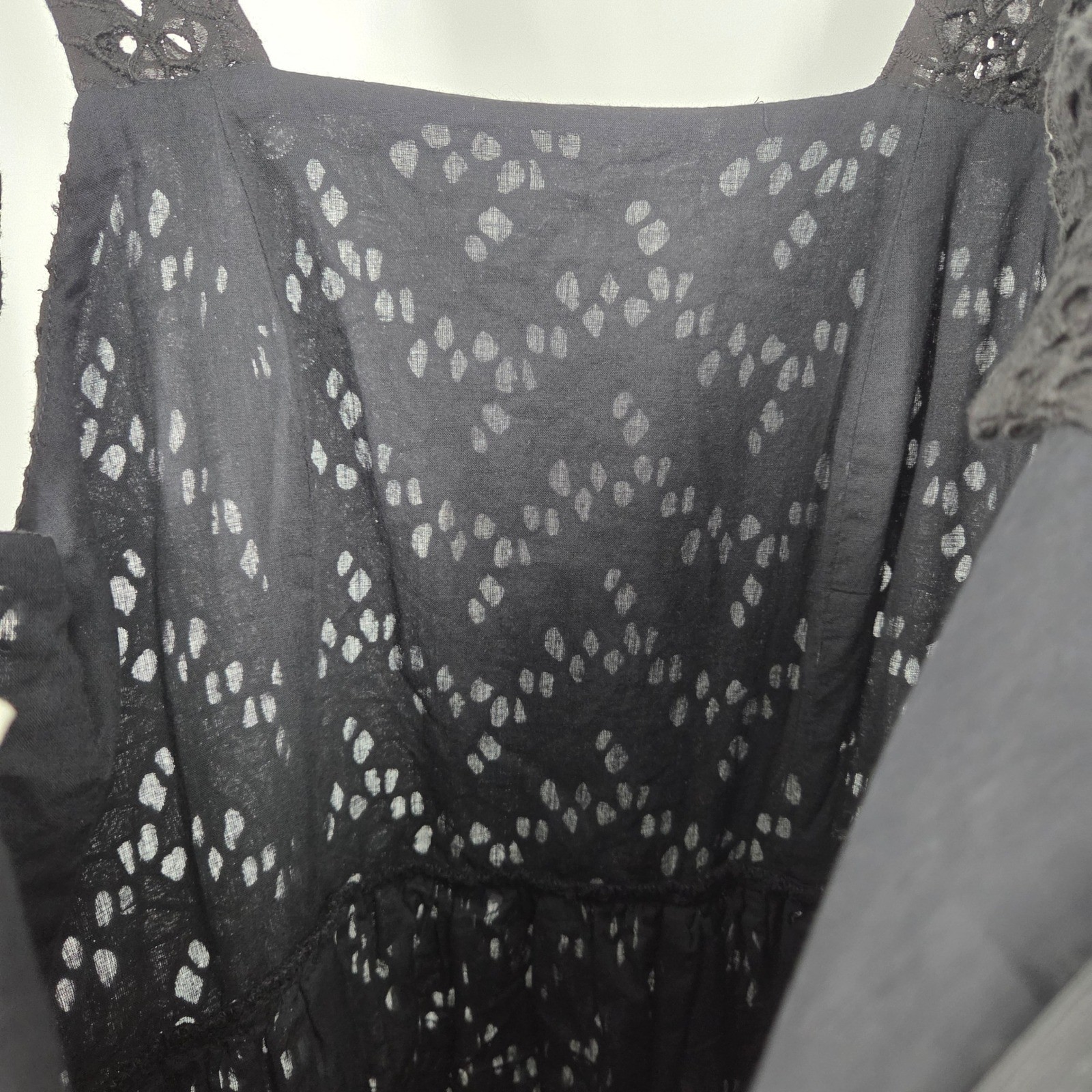 Mille Resort Travel SZ S Black Crochet Maxi Tie Sleeve Tiered Boho Eyelet