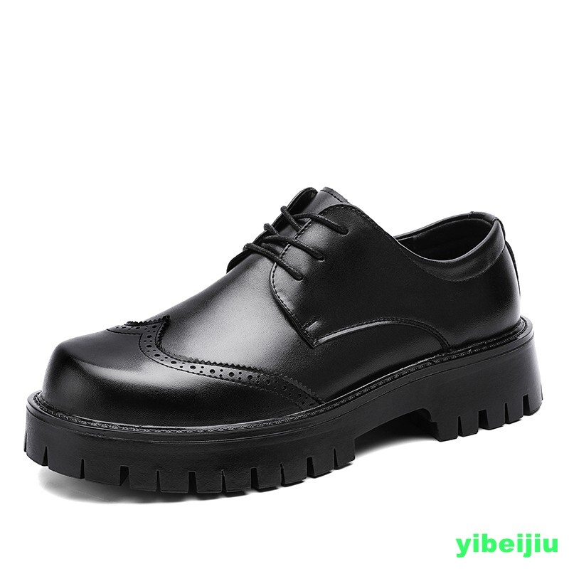 Mens Platform Derby Dress Formal Leather Shoes Wing Tip Thick Sole Big Round Toe