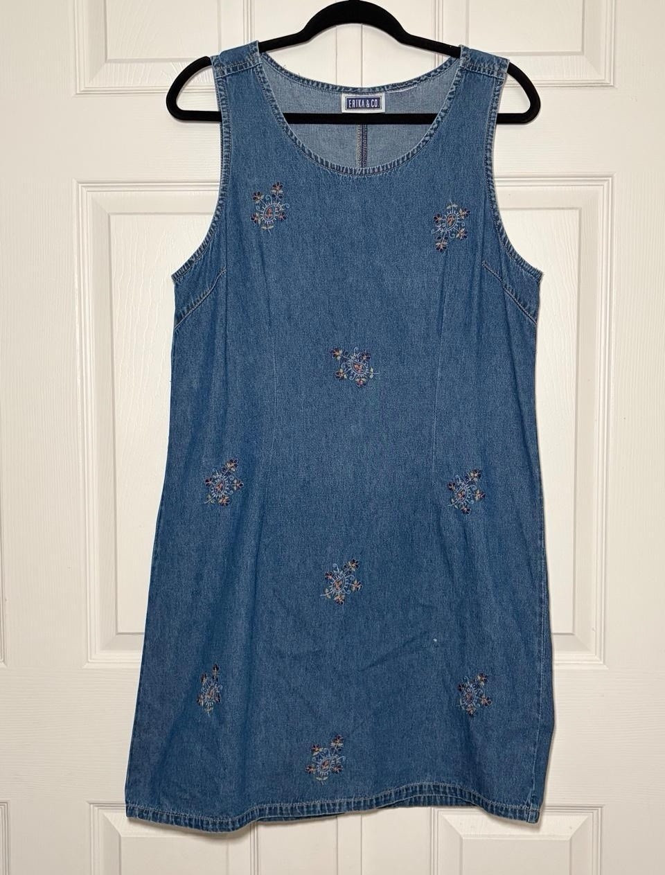 Vintage Erika & Co Blue Denim Mini Dress Embroidered L