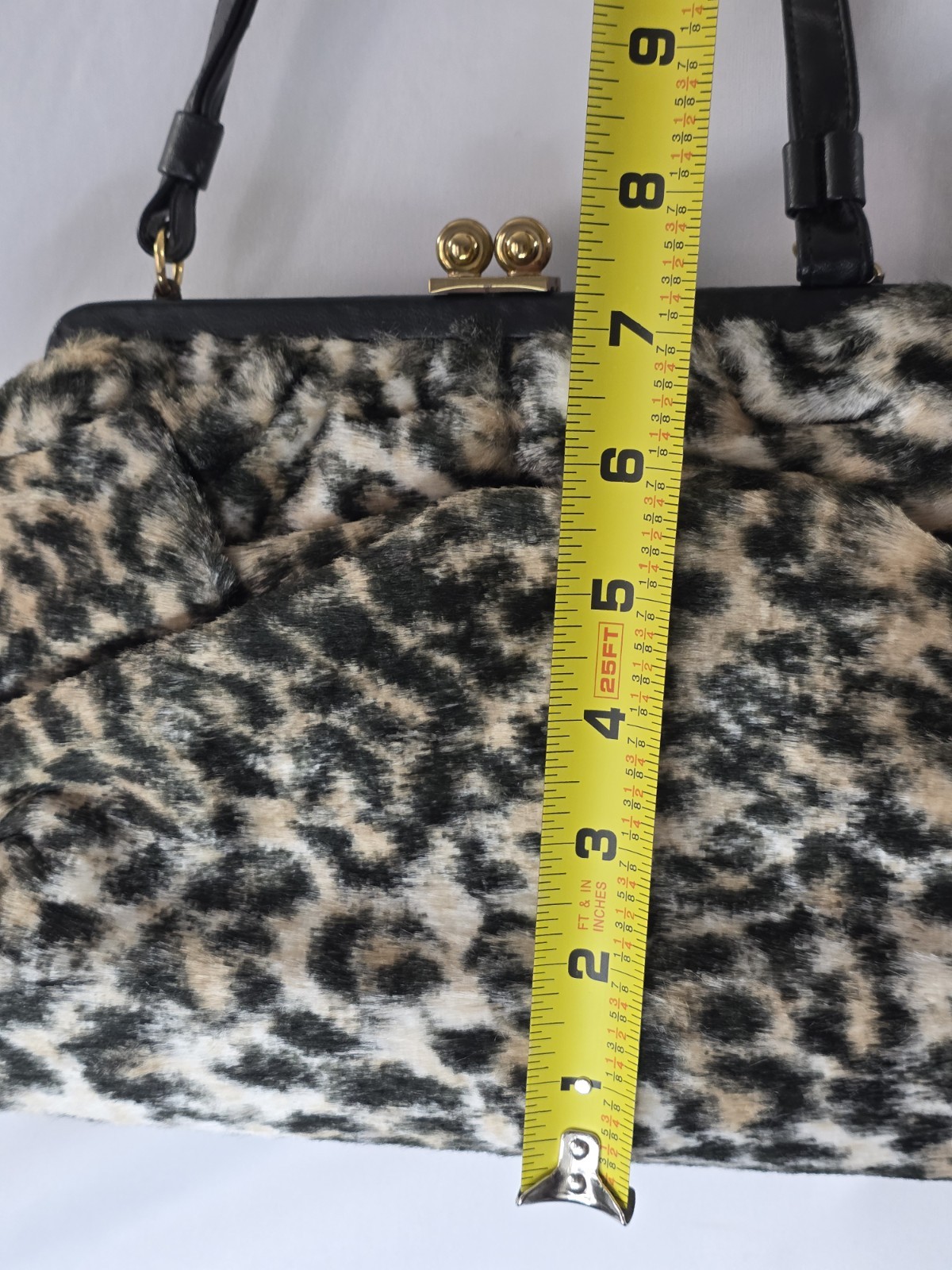 VTG 60s Ingber Purse Leopard Print Leather Handle Bow Accent Gold Hardware y2k