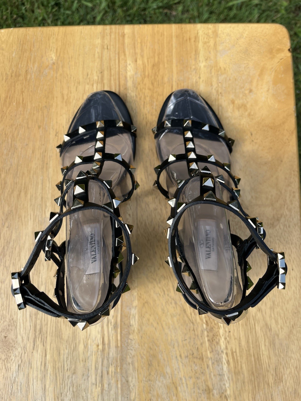 Valentino Garavani 60mm Rockstud Leather City Heels Sandals SZ 37 1/2 MSRP $1150