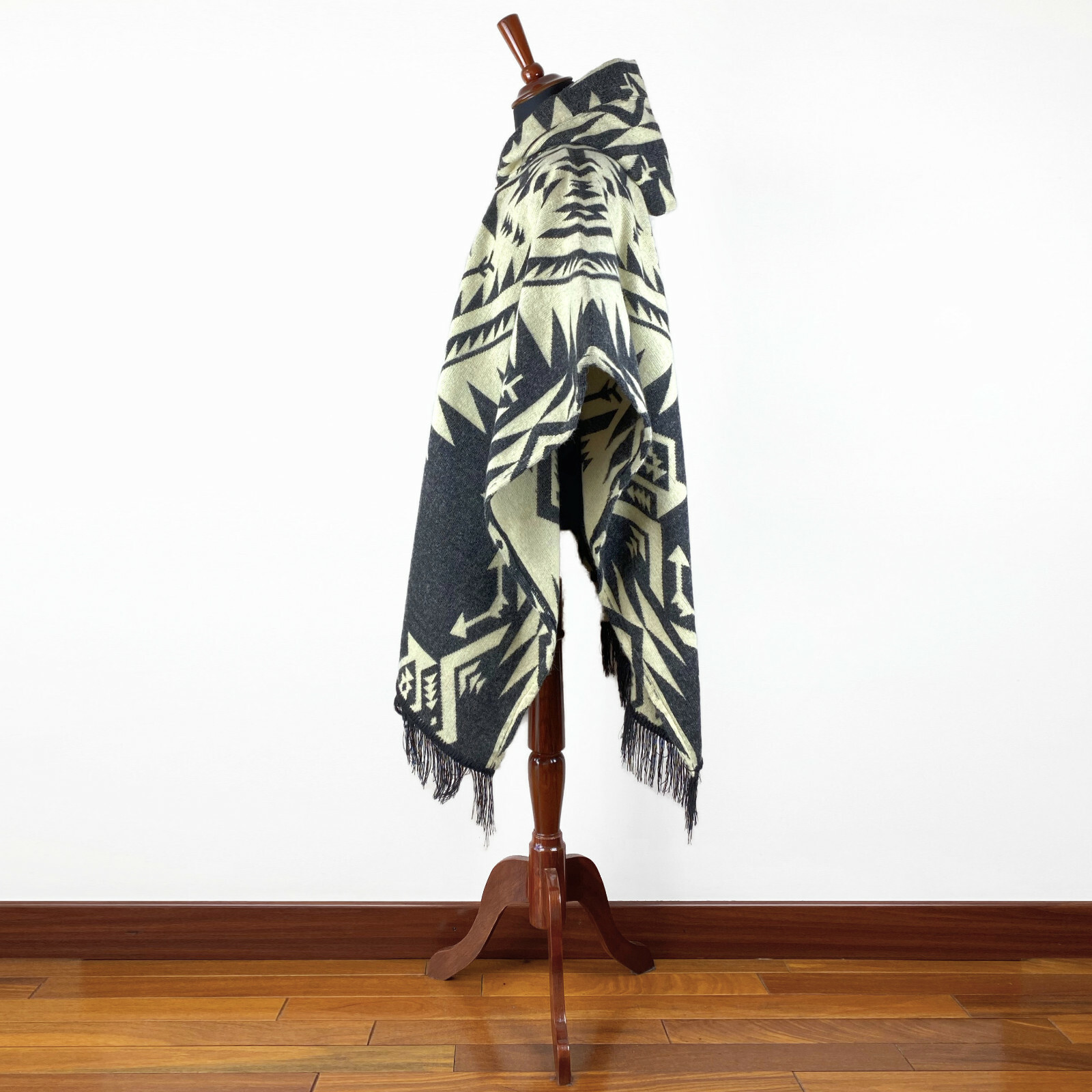 Alpaca wool Mens Unisex Hooded Poncho Aztec all seasons boho hippie Halloween