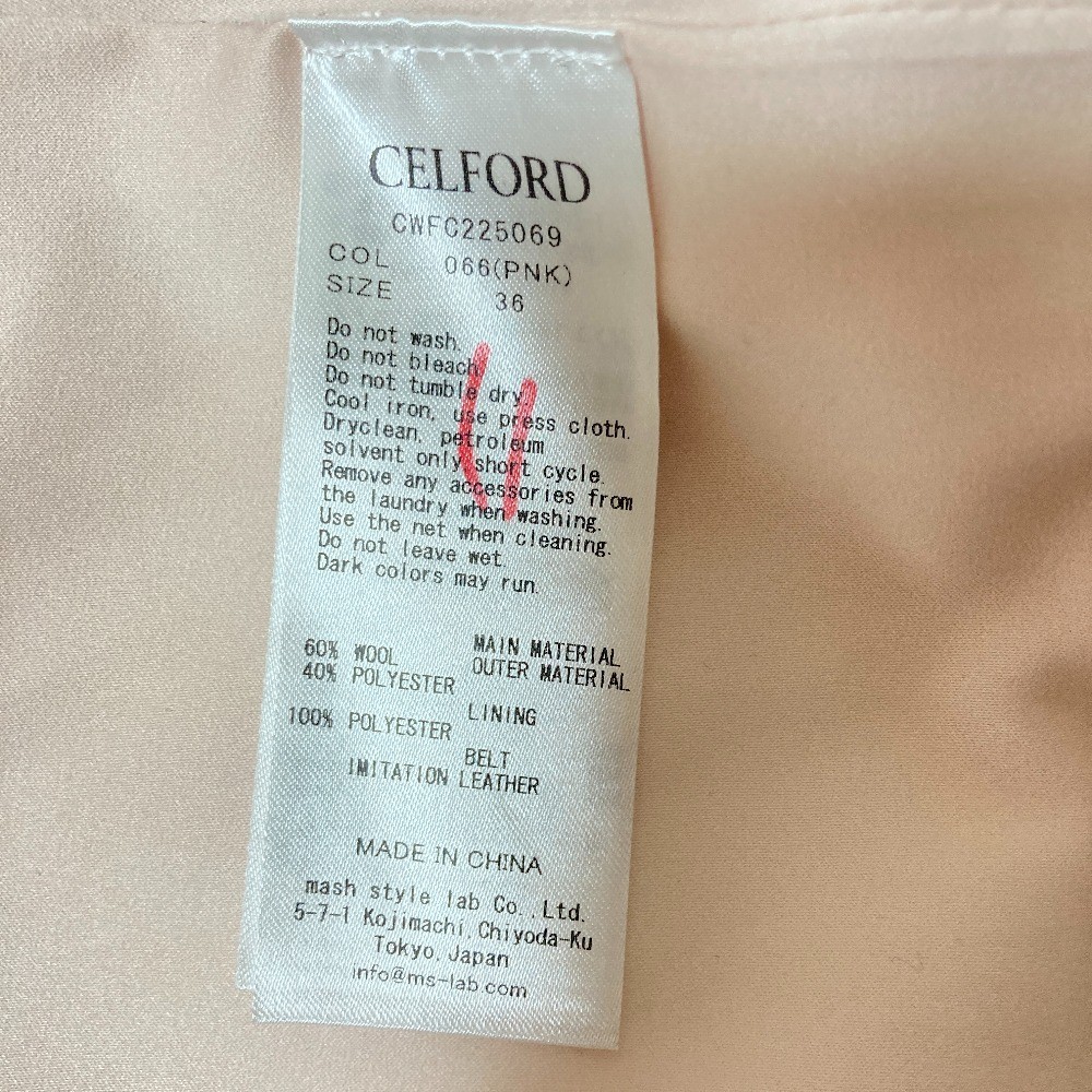 CELFORD Belted Collarless Coat CWFC225069 Size 36 Pink Women USED