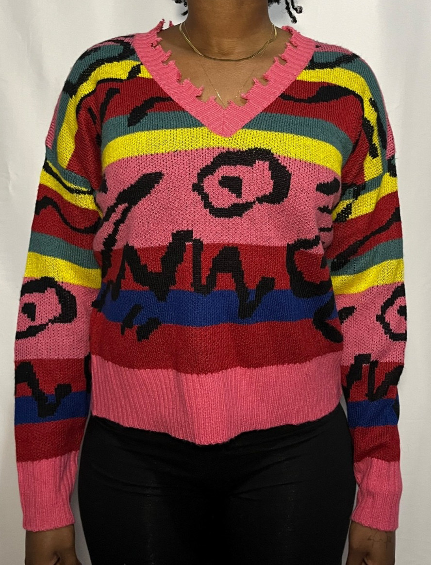 Trendy Threads Multicolored Patterned Knit Sweater