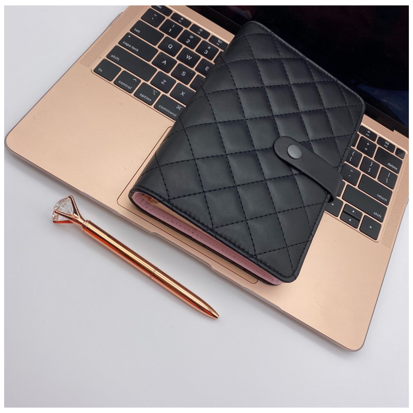 💗 Luxury Black Quilted Checkered A6 A5 Agenda Binder Planner Cash Envelope