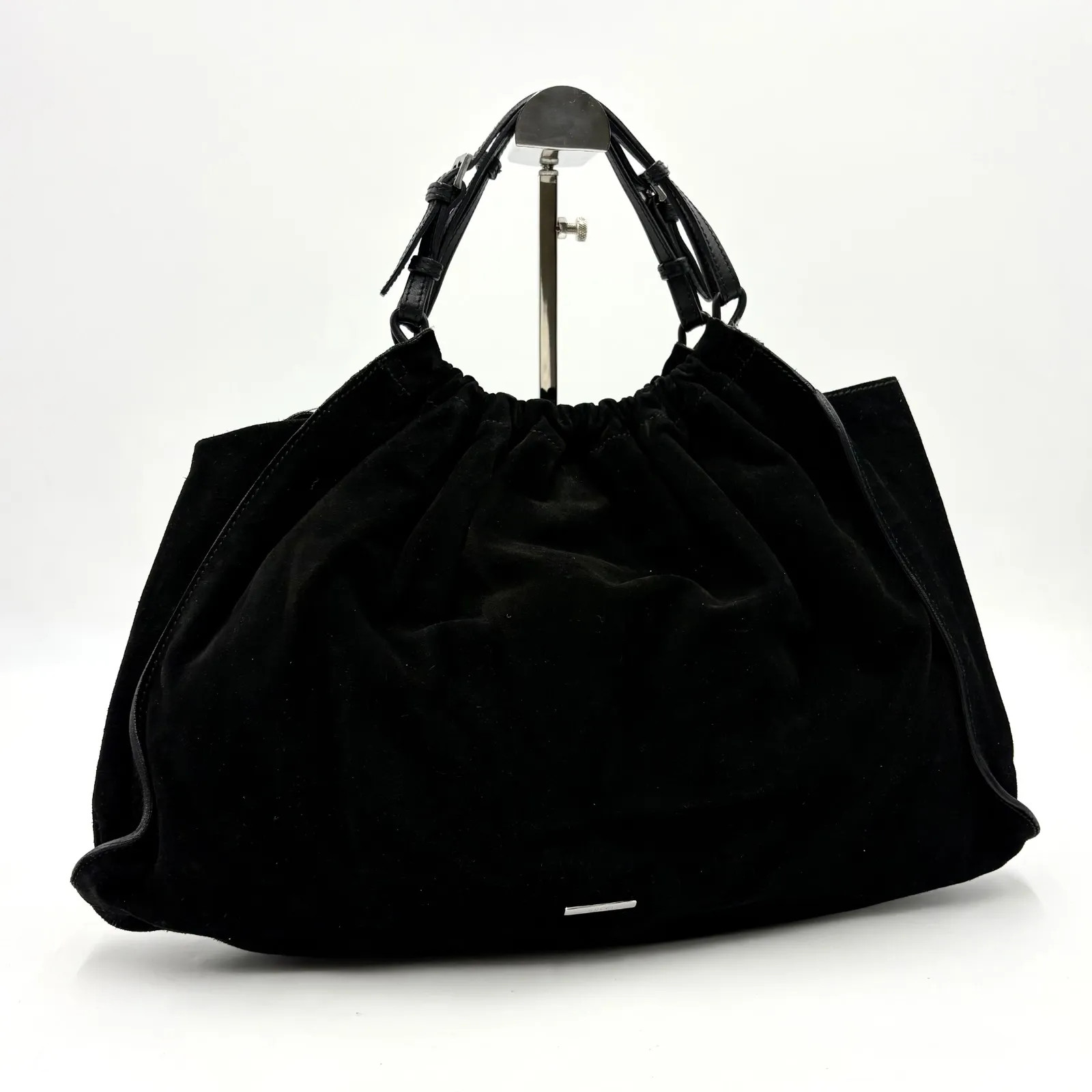 Auth Gucci Tom Ford Era Suede Handbag Black SV Plate 001 4335 2Y6585