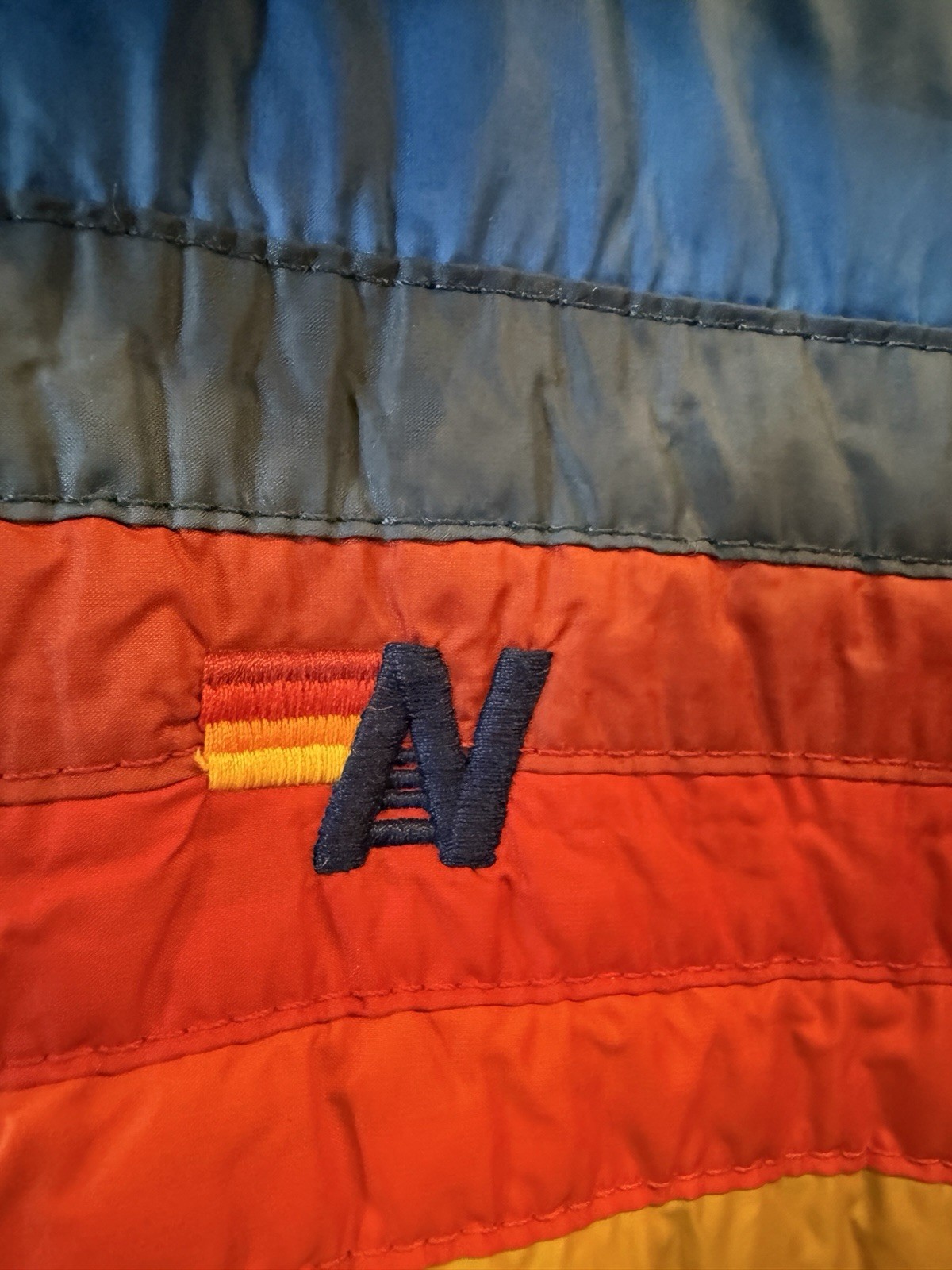 Aviator Nation Jacket Coat 5-Stripe Puffer Jacket Blue Sherpa Collar Small