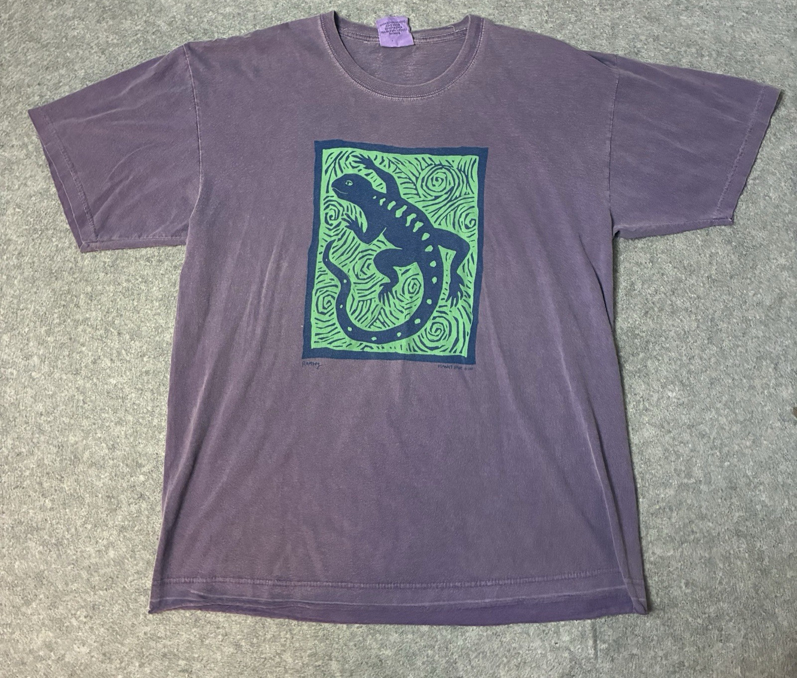Vintage 90s Authentic Pigment Anvil Planet Love Mens L Shirt USA Lizard Nature